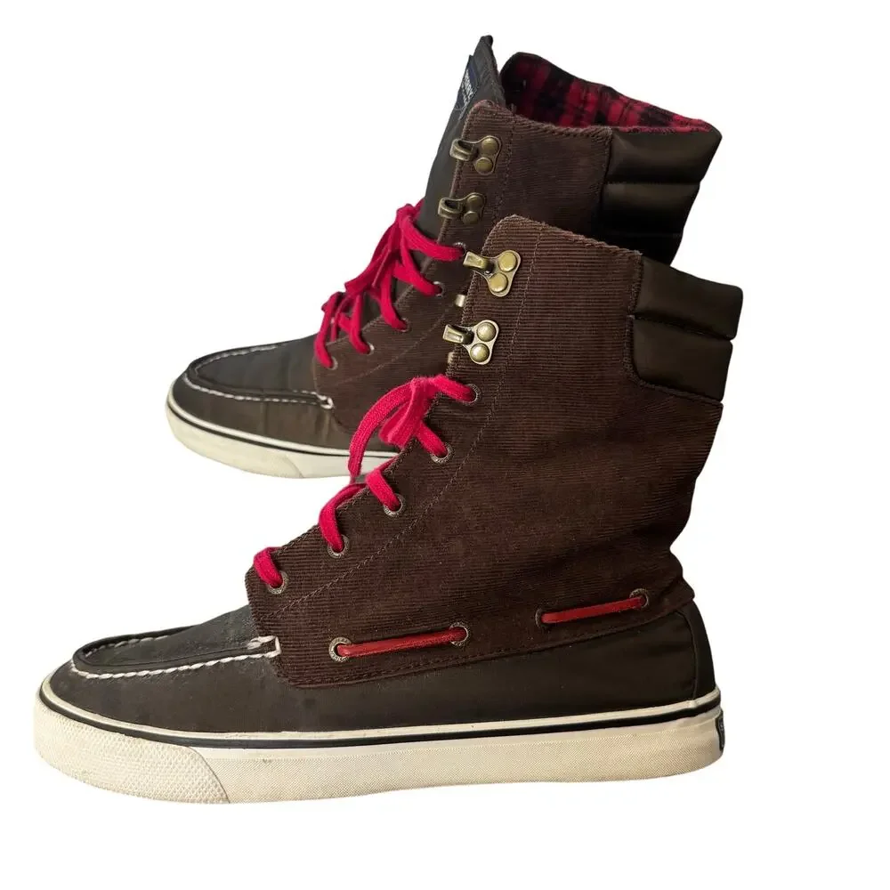 Sperry Boots Women’s Size 9 Brown Tall Plaid Lace Up Preppy Gorpcore Winter